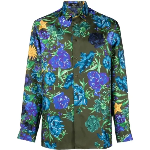 Floral Print Silk Shirt , male, Sizes: L - Versace - Modalova