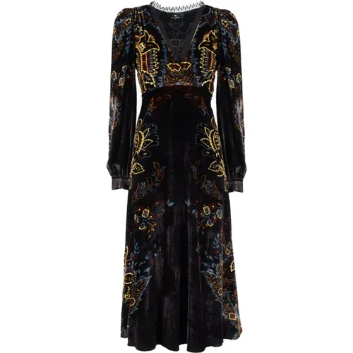 Blumiges Paisley Samtkleid mit Spitze - ETRO - Modalova