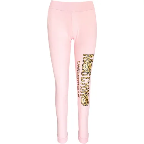 Rosa Leopard Logo Track Pants , Damen, Größe: XL - Moschino - Modalova