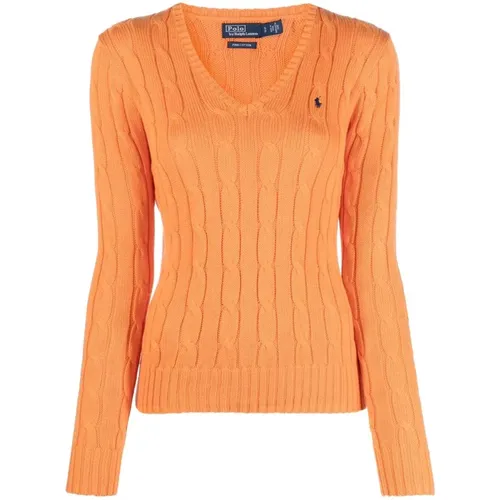 Mandarin V-Ausschnitt Pullover , Damen, Größe: L - Ralph Lauren - Modalova