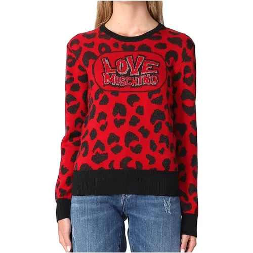 Animal Print High Neck Sweaters , female, Sizes: S - Love Moschino - Modalova