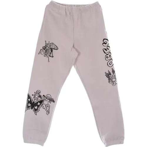 Lila Fleece-Sweatpants mit Stickereien , Herren, Größe: L - Obey - Modalova