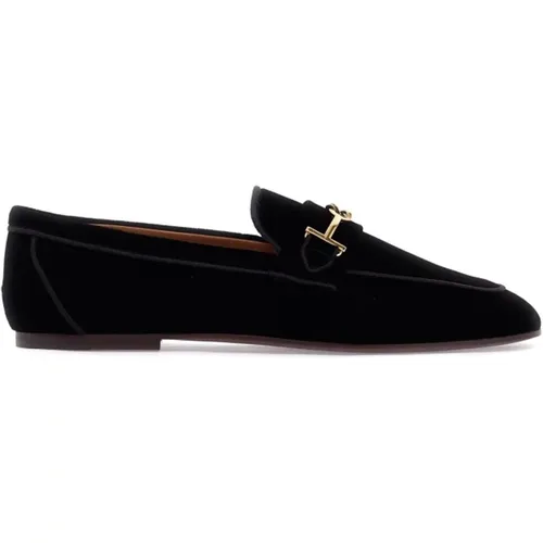 Golden Metal Double T Velvet Loafers , female, Sizes: 2 UK, 7 UK, 4 UK - TOD'S - Modalova