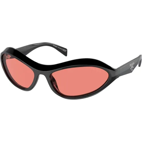 Stilvolle Sonnenbrille mit schwarzem Rahmen und rosa Gläsern , unisex, Größe: ONE Size - Prada - Modalova