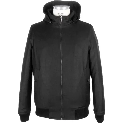 Luxuriöse Schwarze Wollgepolsterte Jacke - Made in Italia - Modalova