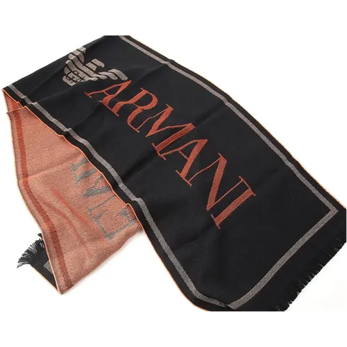 Wool Blend Scarf with Orange Logo , male, Sizes: ONE SIZE - Emporio Armani - Modalova