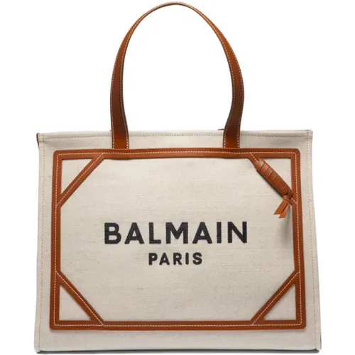 Shopper Bag with Leather Details , female, Sizes: ONE SIZE - Balmain - Modalova