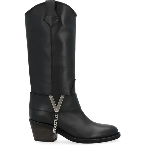 Texan Boot with Silver V , female, Sizes: 7 UK, 2 UK, 3 UK, 8 UK, 4 1/2 UK, 3 1/2 UK, 5 1/2 UK, 4 UK - Via Roma 15 - Modalova