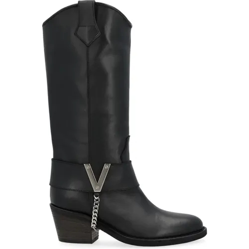 Texan Boot with Silver V , female, Sizes: 7 UK, 3 UK, 6 UK, 5 UK, 4 1/2 UK, 5 1/2 UK, 4 UK - Via Roma 15 - Modalova