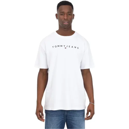 Herren Weißes T-Shirt, Kurzarm, Casual , Herren, Größe: L - Tommy Jeans - Modalova