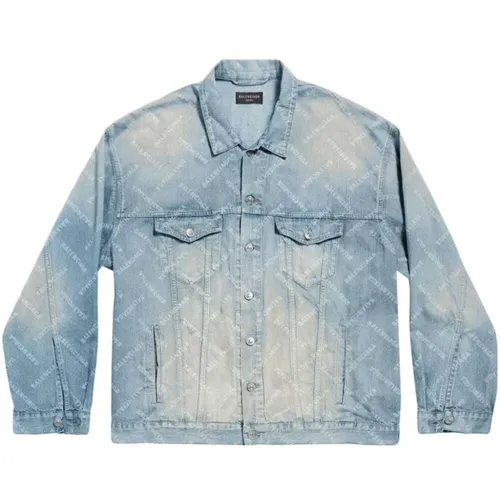 Oversized Denim Jacket with Logo Print , female, Sizes: L, M - Balenciaga - Modalova