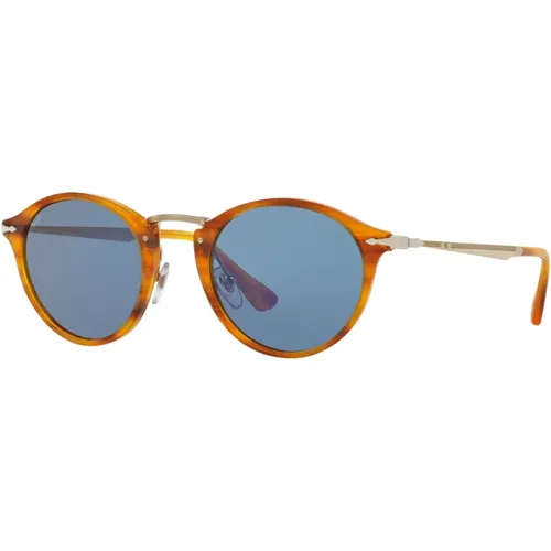 Gestreifte Braun/Crystal Grau Blau Sonnenbrille , Herren, Größe: 51 MM - Persol - Modalova