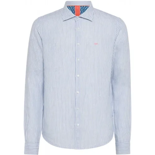 Gestreiftes Leinen-Strandhemd Blau/Weiß , Herren, Größe: L - Sun68 - Modalova