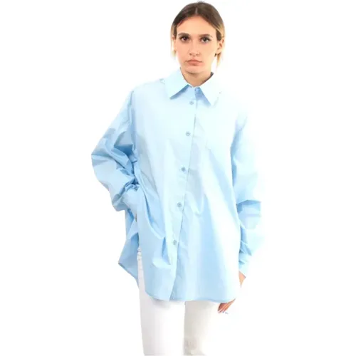 Blaues Hemd mit Spitzkragen , Damen, Größe: S - Roberto Collina - Modalova