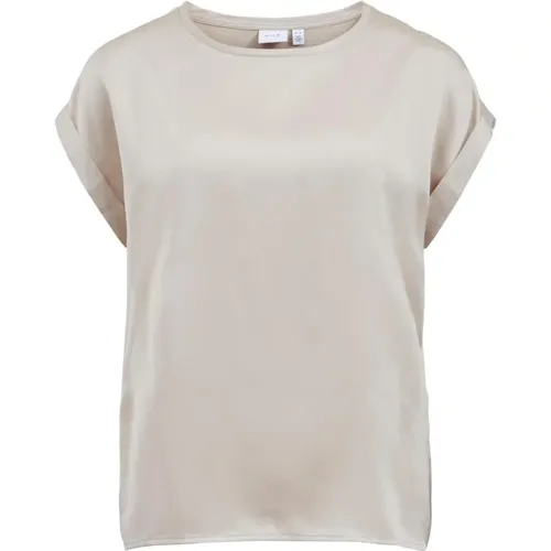 Gold Einfarbig Rundhals Damen T-Shirt - Vila - Modalova