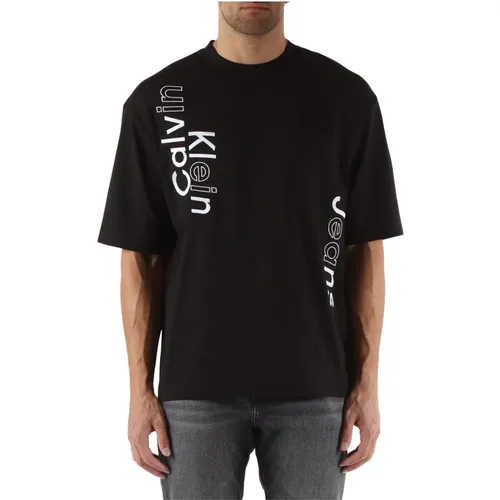Baumwoll-T-Shirt mit Frontlogo-Stickerei , Herren, Größe: S - Calvin Klein Jeans - Modalova