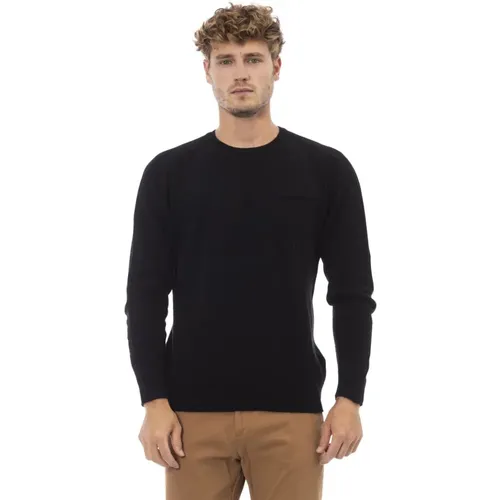 Rundhalsausschnitt Langarm Pullover mit Tasche , Herren, Größe: L - Alpha Studio - Modalova