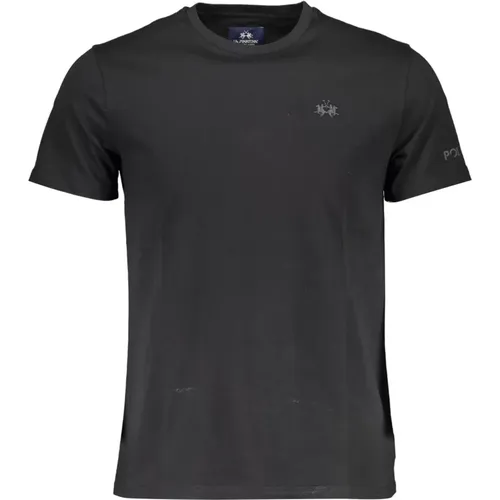 Schwarzes Baumwoll-T-Shirt mit Stickerei und Druck , Herren, Größe: L - LA MARTINA - Modalova