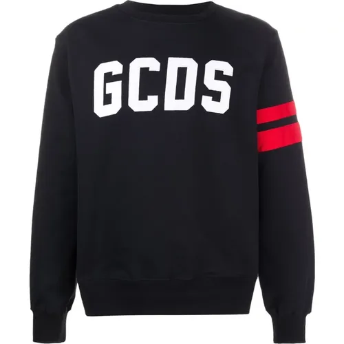 Schwarzer Sweatshirt mit gesticktem Logo und Streifendetail - Gcds - Modalova