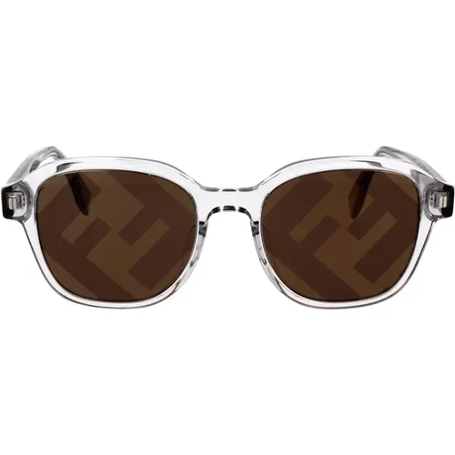 Quadratische Glamour Sonnenbrille mit Transparentem Braunem Rahmen und Goldverspiegelten Gläsern - Fendi - Modalova