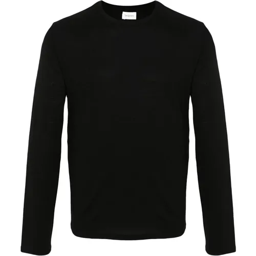 Schwarzer Crewneck Pullover mit YSL-Stickerei - Saint Laurent - Modalova