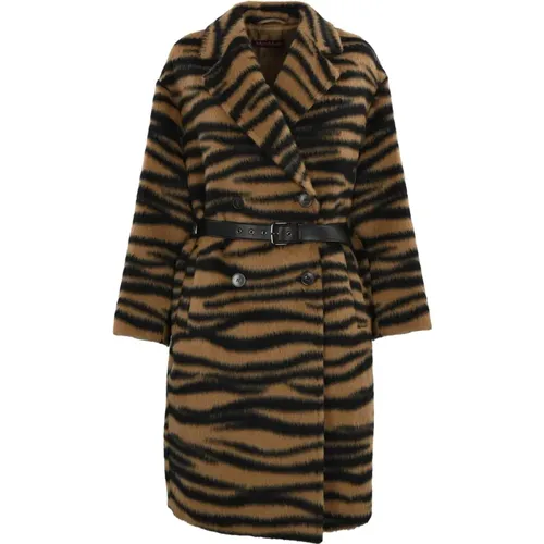 Animal Print Wollmantel mit Gürtel - Max Mara Studio - Modalova