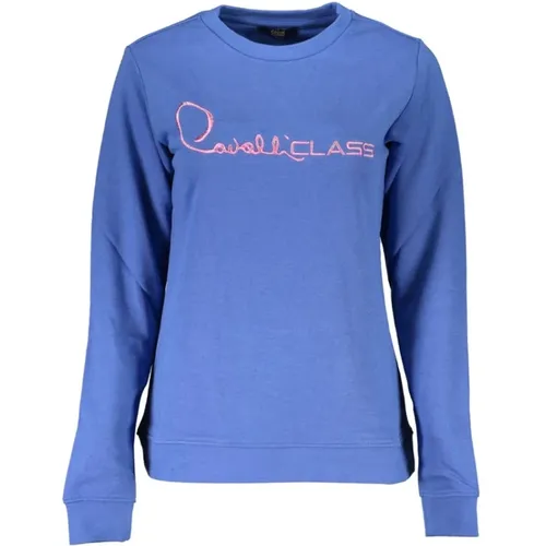 Blauer Baumwoll-Sweatshirt mit gesticktem Logo , Damen, Größe: 2XL - Cavalli Class - Modalova