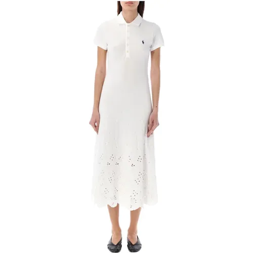 Eyelet Polo Dress Bianco Ss24 , female, Sizes: L, M, S - Ralph Lauren - Modalova