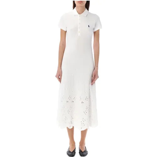 Eyelet Polo Dress Bianco Ss24 , female, Sizes: M - Ralph Lauren - Modalova