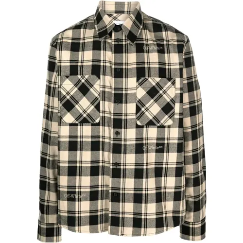Check-Print Flannel Shirt , male, Sizes: M, L, S - Off White - Modalova