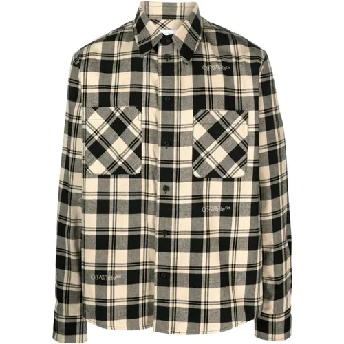 Check-Print Flannel Shirt , male, Sizes: M, L, S, XS - Off White - Modalova