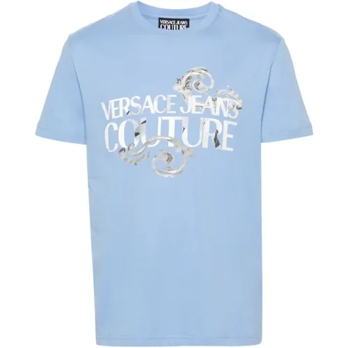 Logo Print Cotton T-shirt in Light , male, Sizes: L - Versace Jeans Couture - Modalova
