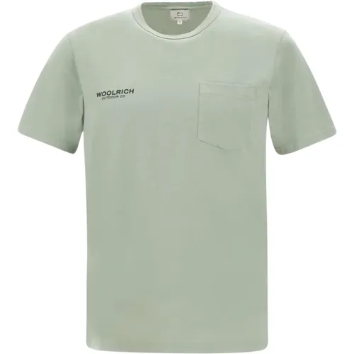 Retro Safari Grünes Rundhals T-shirt , Herren, Größe: L - Woolrich - Modalova