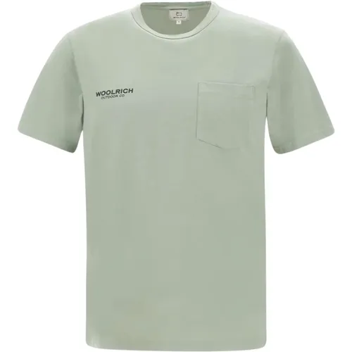 Retro Safari Grünes Rundhals T-shirt , Herren, Größe: S - Woolrich - Modalova