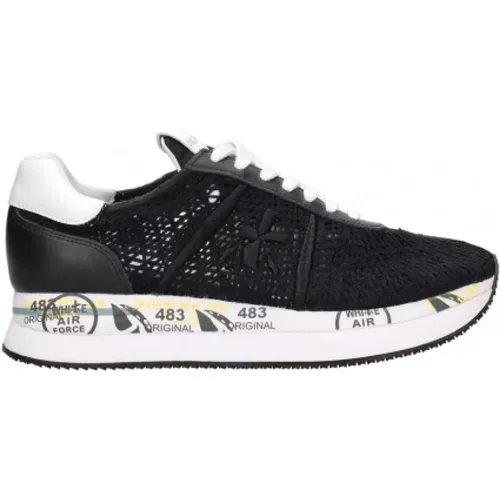 Schwarze Mesh-Sneaker mit weißem Lederspoiler , Damen, Größe: 37 EU - Premiata - Modalova