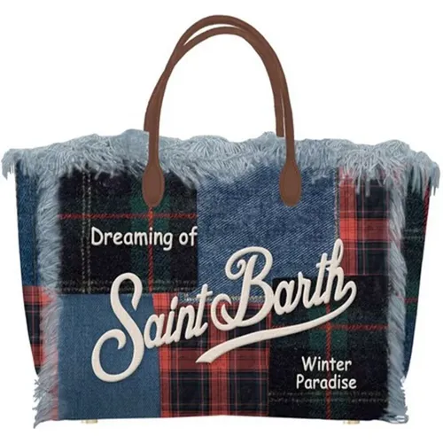 Denim Mini Vanity Bag with Tartan Motif , female, Sizes: ONE SIZE - MC2 Saint Barth - Modalova