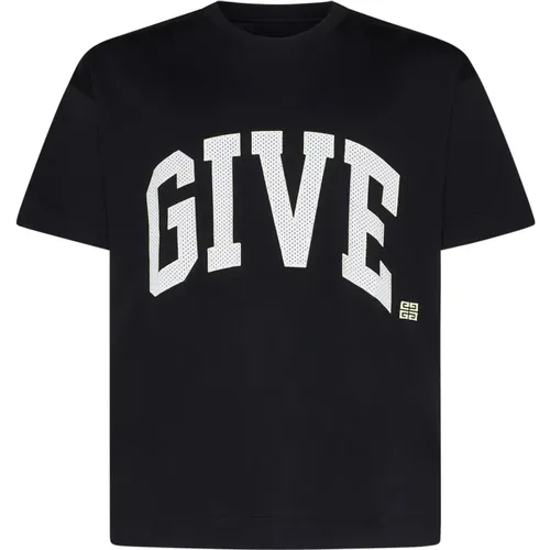 Schwarze T-Shirts und Polos,Schwarzes Jersey Mesh Besticktes Logo T-Shirt - Givenchy - Modalova