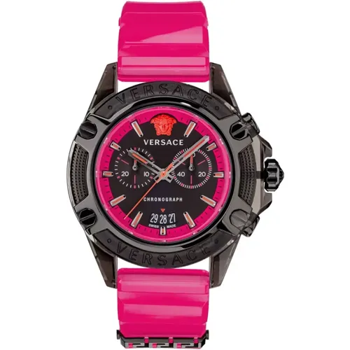 Icon Active Chronograph Schwarz Pink Uhr , Damen, Größe: ONE Size - Versace - Modalova