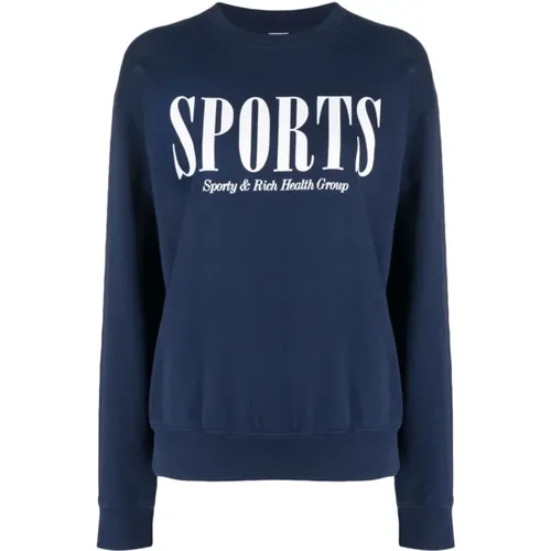 Grafik-Print Baumwoll-Sweatshirt Blau , Damen, Größe: M - Sporty & Rich - Modalova