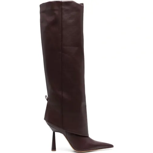 Chestnut Layered Leather Knee-High Boots , female, Sizes: 4 UK, 3 UK, 7 UK - Gia Borghini - Modalova