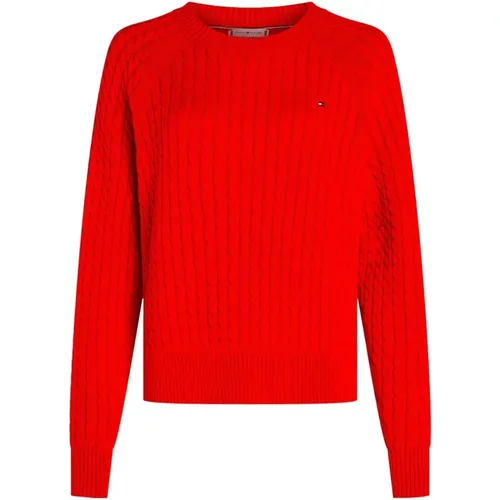 Geflochtener Rundhalsausschnitt Damenpullover , Damen, Größe: M - Tommy Hilfiger - Modalova