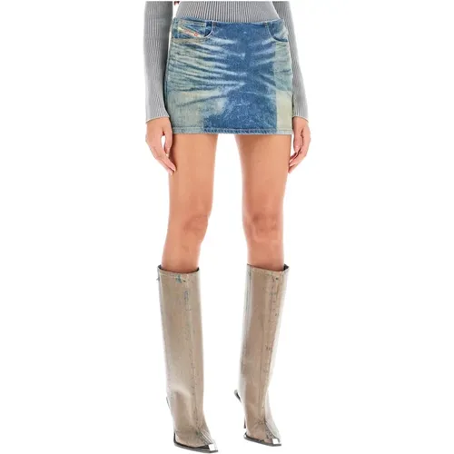 Stonewashed denim mini skirt , female, Sizes: W28, W26 - Diesel - Modalova