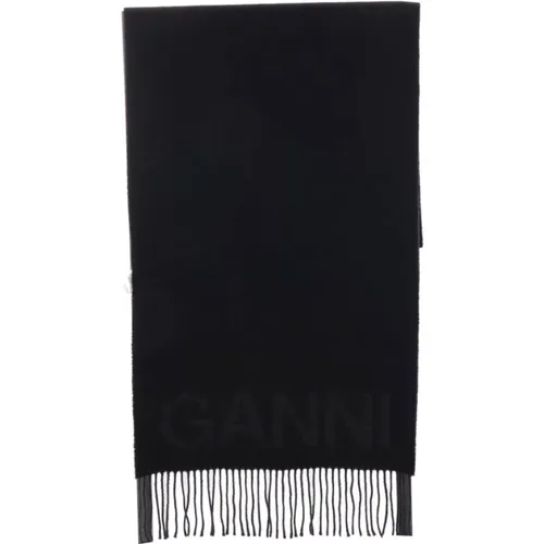 Wool Scarf with Jacquard Logo , female, Sizes: ONE SIZE - Ganni - Modalova