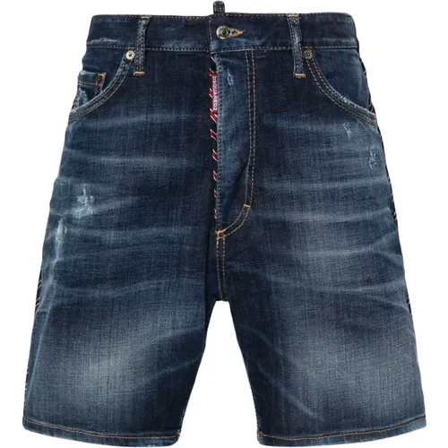 Dunkelblaue Stretch-Denim-Bermuda-Shorts , Herren, Größe: XS - Dsquared2 - Modalova