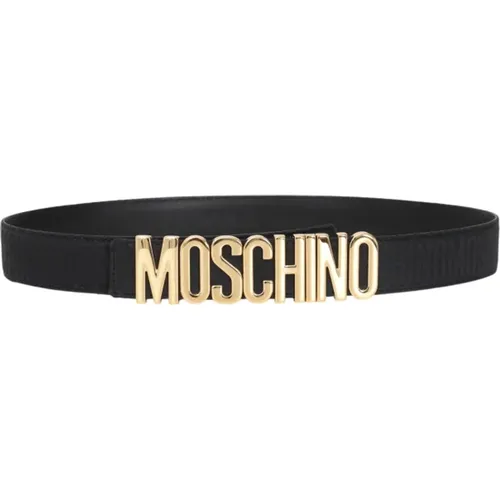 Schwarzer Logo-Ledergürtel - Moschino - Modalova