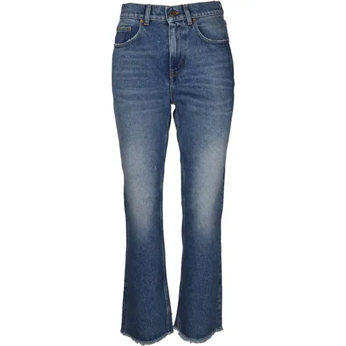Blaue Cropped Flare Jeans mit Fransen , Damen, Größe: W26 - Golden Goose - Modalova