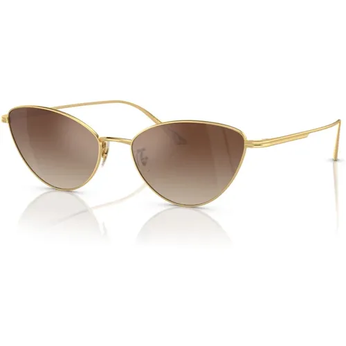 Gold/Dark Brown Shaded Sunglasses , female, Sizes: 56 MM - Oliver Peoples - Modalova