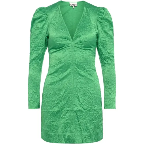 Grünes Gerafftes Mini Kleid , Damen, Größe: S - Ganni - Modalova