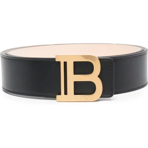 Schwarzer Leder B-Belt Gürtel , Damen, Größe: 95 CM - Balmain - Modalova