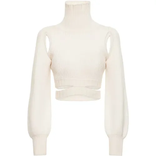 Gerippter Wollmischung Crop Sweater , Damen, Größe: XS - Andrea Adamo - Modalova